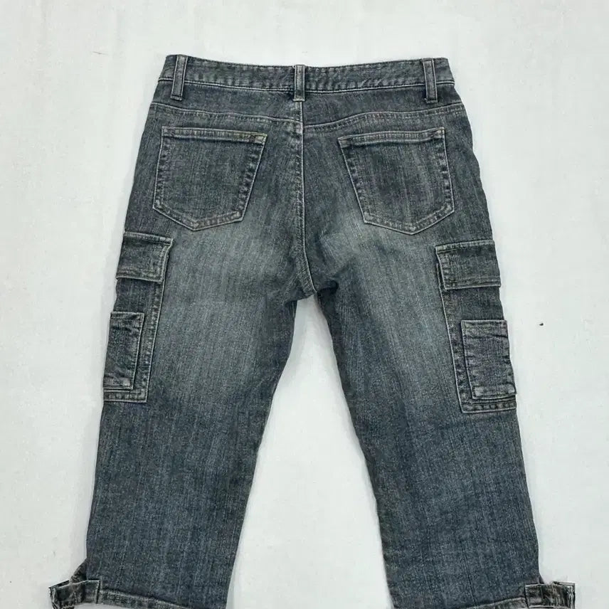 [BUNJANG] Japanese Vintage Y2K Hip Hop Cargo Cropped Washed Jeans / 일본빈티지 Y2K 힙합 카고 7부 포켓포인트 갸루 로우라이즈 워싱 청바지