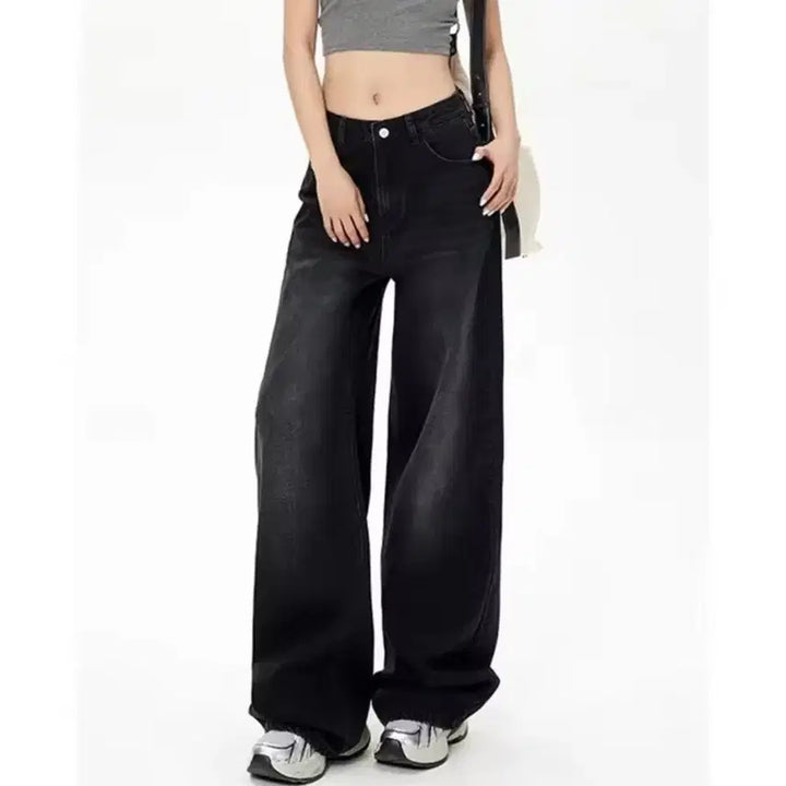 [BUNJANG] Retro Black High-Waist Denim Pants / 여성 레트로 블랙 하이웨스트 데님팬츠