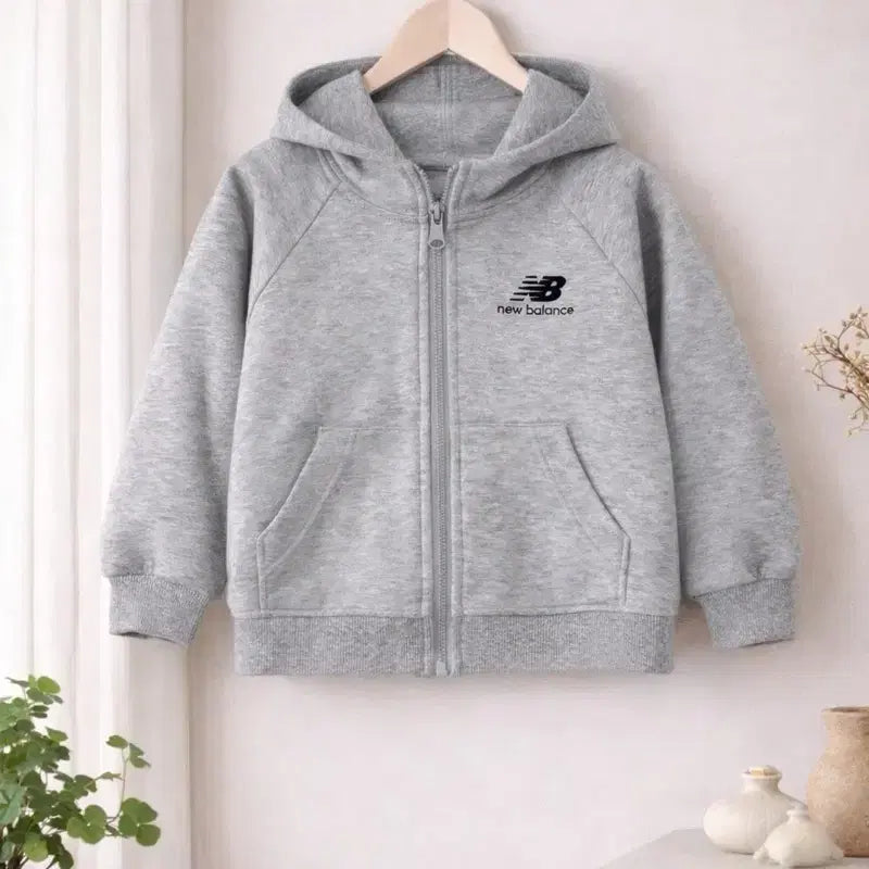 [BUNJANG] New Balance Kids Hooded Zip-Up Jacket Melange Grey Neon Accent Size 110 / 뉴발란스 아동 후드 집업 110 사이즈