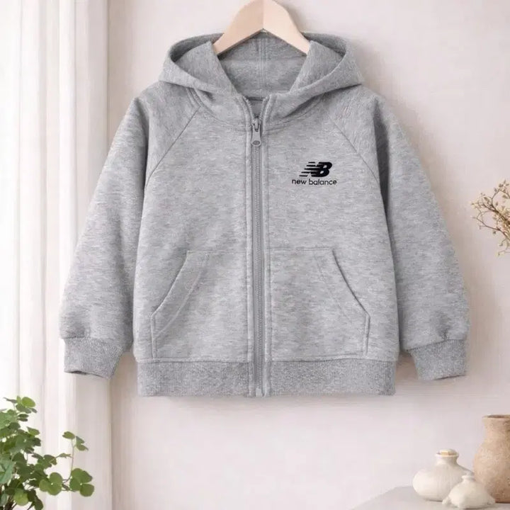 [BUNJANG] New Balance Kids Hooded Zip-Up Jacket Melange Grey Neon Accent Size 110 / 뉴발란스 아동 후드 집업 110 사이즈