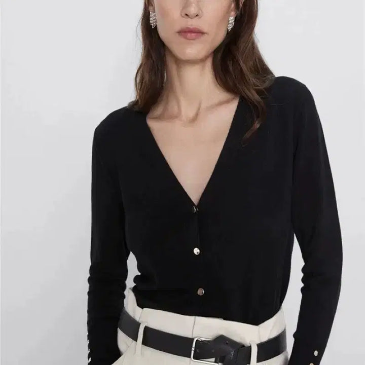 [BUNJANG] ZARA Black Gold Button Knit Cardigan S / ZARA 자라 블랙 골드버튼 니트 가디건 S