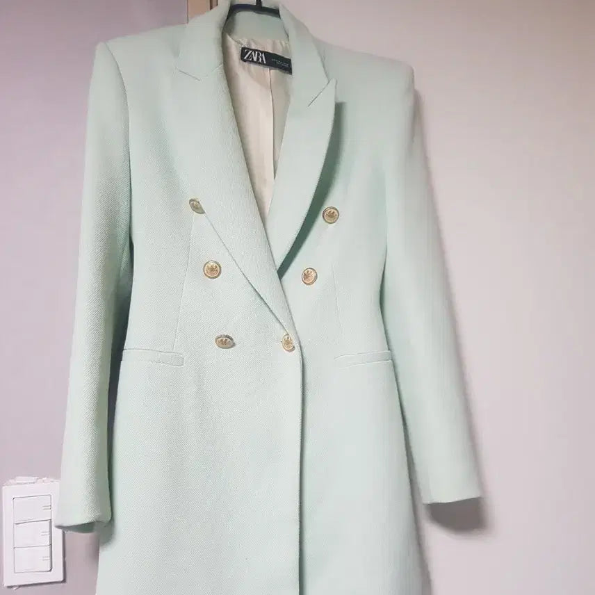 [BUNJANG] ZARA Mint Double-Button Jacket XS / ZARA  자라 브랜드 민트색 더블 버튼 자켓 xs