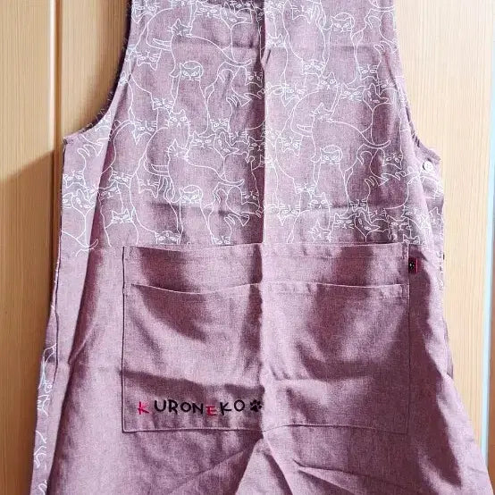 [BUNJANG] Denim Apron with Kuroneko Cat Printing / 쿠로네코 고양이 프린팅 데님 앞치마
