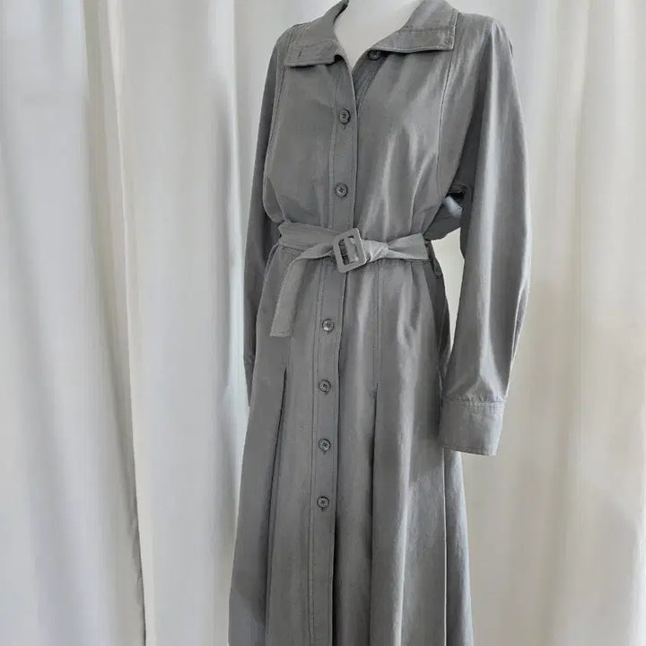 [BUNJANG] SYSTEM Long Shirt Dress Khaki Grey Size 66 / 시스템 셔츠 롱 원피스