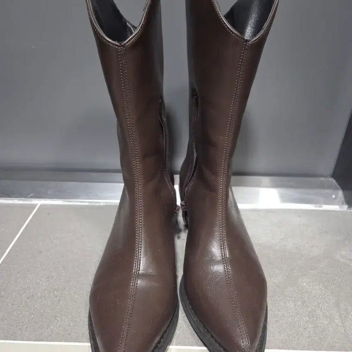 [BUNJANG] Brown Leather Western Mid Boots / 브라운 레더 웨스턴 부츠 미들부츠
