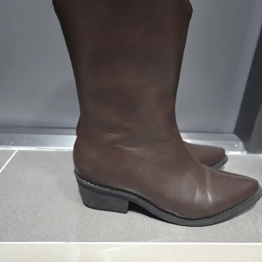 [BUNJANG] Brown Leather Western Mid Boots / 브라운 레더 웨스턴 부츠 미들부츠