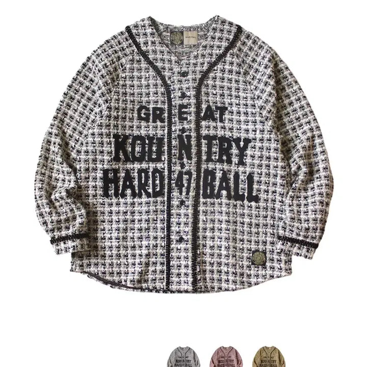 [BUNJANG] Kapital Fancy Tweed Baseball Jacket White Black Size 2 / 캐피탈 팬시 트위드 베이스볼 자켓 화이트 블랙(2)