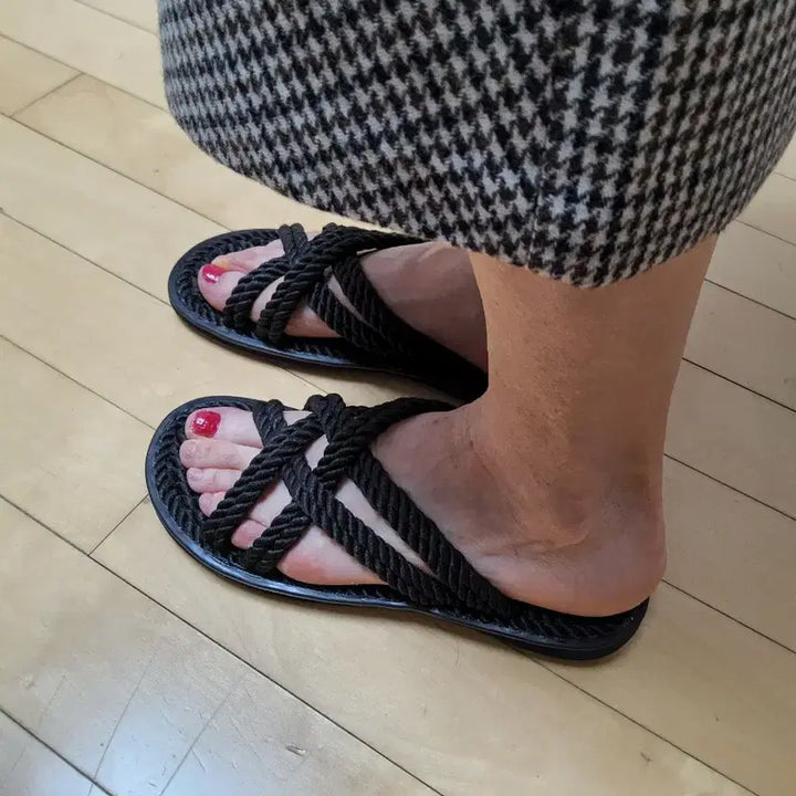 [BUNJANG] Hemp Woven Sandals Multi-purpose Slippers / 마 엮음 샌들 사무실용 스리퍼및 외출용 다용도