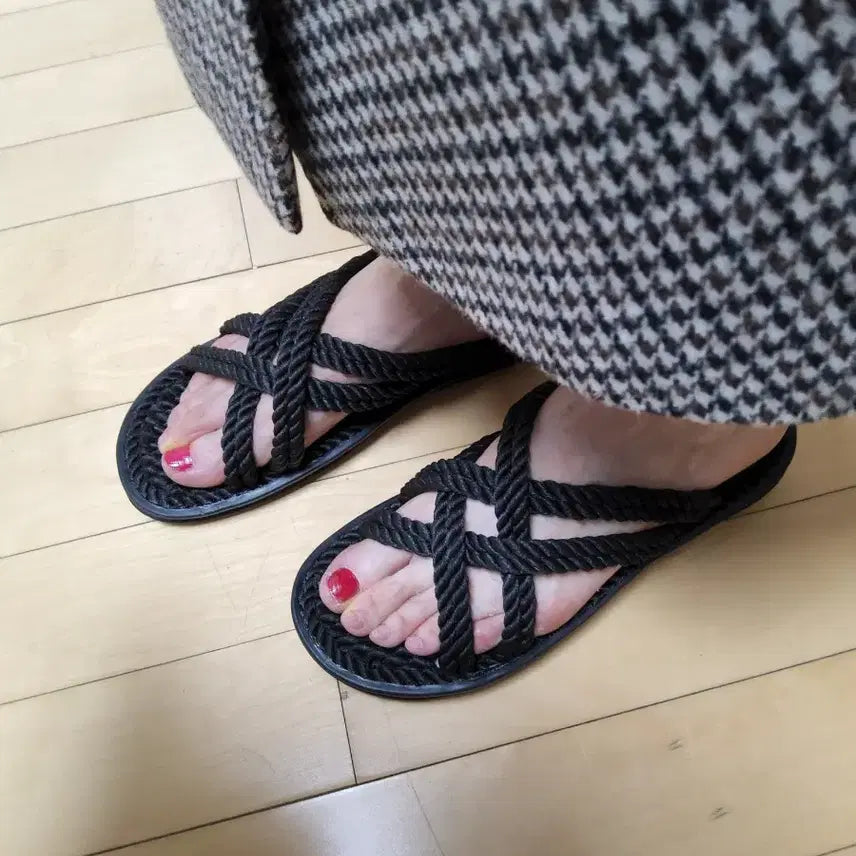 [BUNJANG] Hemp Woven Sandals Multi-purpose Slippers / 마 엮음 샌들 사무실용 스리퍼및 외출용 다용도