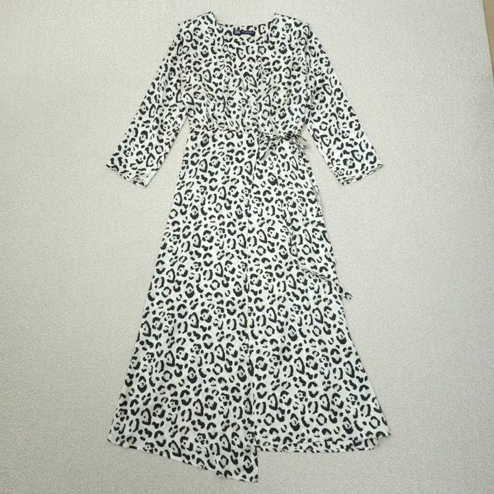 [BUNJANG] ZARA Leopard Print Long Wrap Dress / (XS)자라 여성 레오파드 롱 랩 원피스 긴팔 레이어드 M20W2856