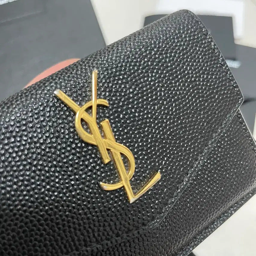 [BUNJANG] Saint Laurent Monogram Uptown Card Holder Black Gold Hardware / 생로랑 모노그램 업타운 카드지갑 블랙 금장