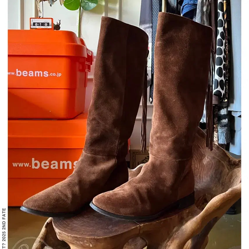 [BUNJANG] LAMUN Italian Vintage Real Cowhide Suede Leather Fringe Boots / LAMUN 이태리 빈티지 리얼 카우하이드 스웨이드 레더 프린지 부츠