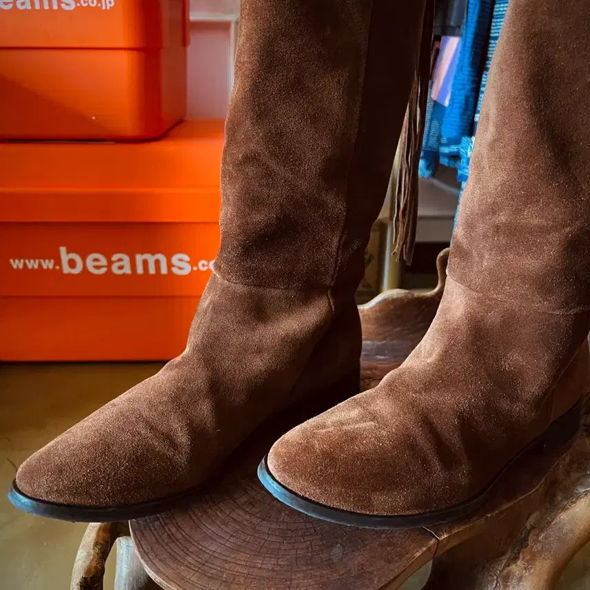 [BUNJANG] LAMUN Italian Vintage Real Cowhide Suede Leather Fringe Boots / LAMUN 이태리 빈티지 리얼 카우하이드 스웨이드 레더 프린지 부츠