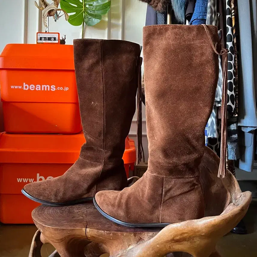 [BUNJANG] LAMUN Italian Vintage Real Cowhide Suede Leather Fringe Boots / LAMUN 이태리 빈티지 리얼 카우하이드 스웨이드 레더 프린지 부츠