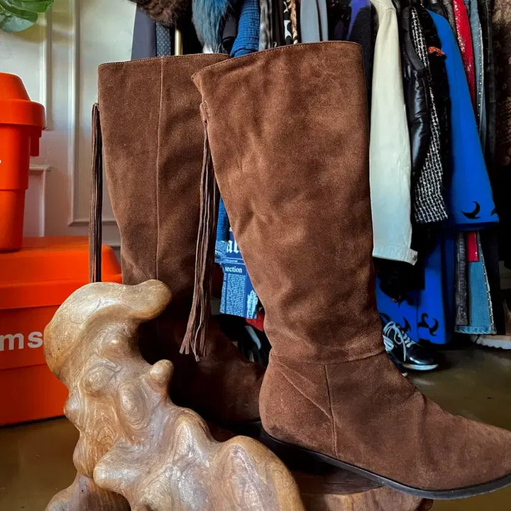 [BUNJANG] LAMUN Italian Vintage Real Cowhide Suede Leather Fringe Boots / LAMUN 이태리 빈티지 리얼 카우하이드 스웨이드 레더 프린지 부츠
