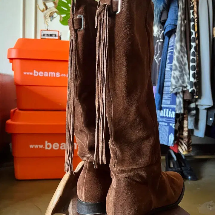 [BUNJANG] LAMUN Italian Vintage Real Cowhide Suede Leather Fringe Boots / LAMUN 이태리 빈티지 리얼 카우하이드 스웨이드 레더 프린지 부츠