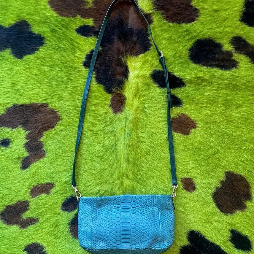 [BUNJANG] Western Real Python Leather Two-Way Crossbody Belt Bag / 웨스턴 리얼 파이톤 레더 뱀피 가죽 투웨이 크로스백 벨트백 가방