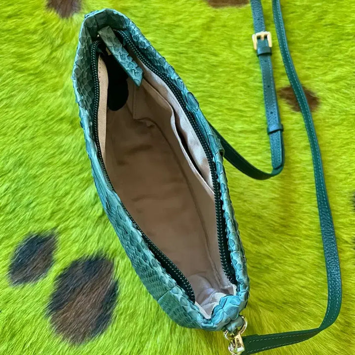 [BUNJANG] Western Real Python Leather Two-Way Crossbody Belt Bag / 웨스턴 리얼 파이톤 레더 뱀피 가죽 투웨이 크로스백 벨트백 가방