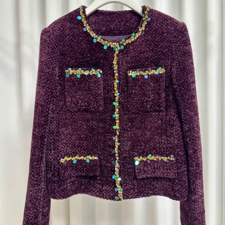 [BUNJANG] Imported SP Beaded Tweed Set (Jacket + Dress) - Purple, M Size / (새상품) 수입 SP 비즈 트위드 세트 (자켓+원피스)