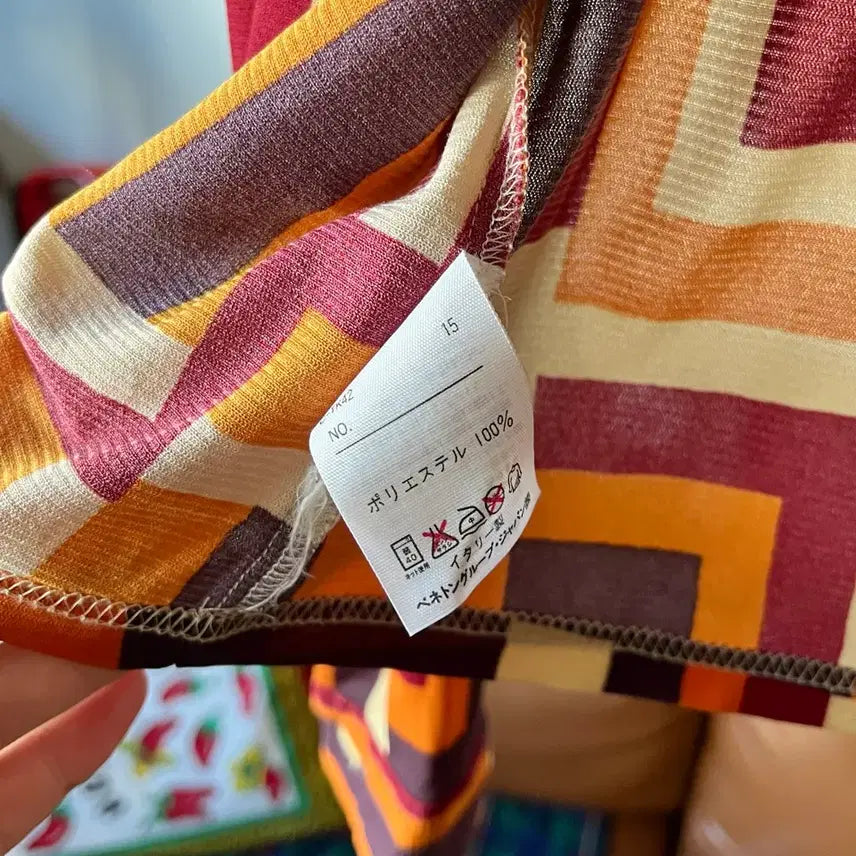 [BUNJANG] SISLEY Italian Vintage Optical Art Pattern Poly Shirt / SISLEY 시슬리 이태리 빈티지 옵티컬 아트 패턴 폴리 셔츠 남방