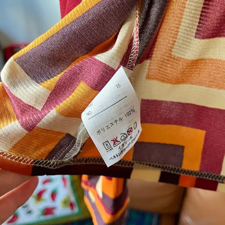 [BUNJANG] SISLEY Italian Vintage Optical Art Pattern Poly Shirt / SISLEY 시슬리 이태리 빈티지 옵티컬 아트 패턴 폴리 셔츠 남방