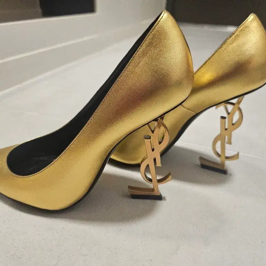 [BUNJANG] Saint Laurent Gold Logo Pumps Heel / 생로랑 금장 로고 펌프스힐 골드