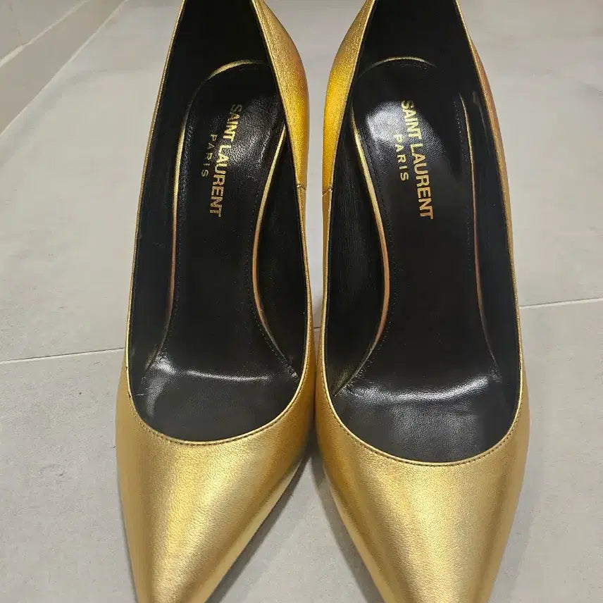 [BUNJANG] Saint Laurent Gold Logo Pumps Heel / 생로랑 금장 로고 펌프스힐 골드