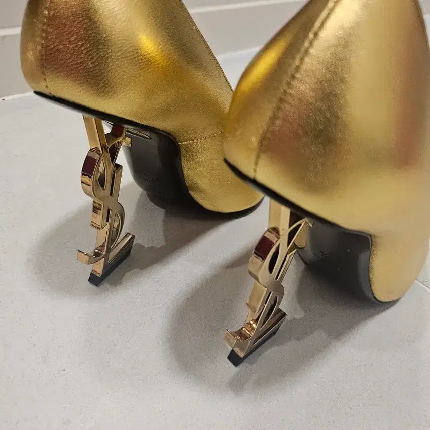 [BUNJANG] Saint Laurent Gold Logo Pumps Heel / 생로랑 금장 로고 펌프스힐 골드
