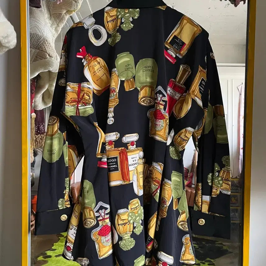 [BUNJANG] Vintage Japanese Perfume Pattern Poly Shirt / 1980s-90s JPN 일본 빈티지 엔틱 퍼퓸 그래픽 패턴 폴리 셔츠