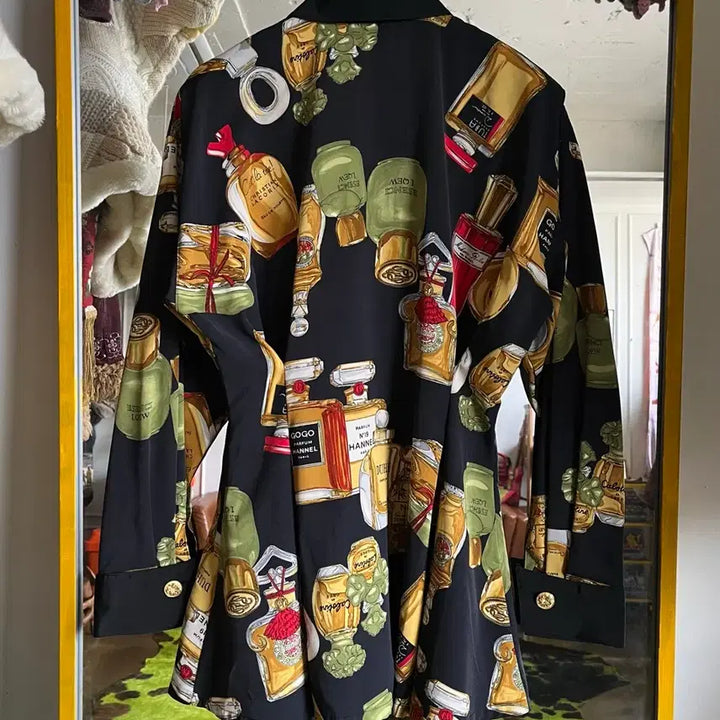 [BUNJANG] Vintage Japanese Perfume Pattern Poly Shirt / 1980s-90s JPN 일본 빈티지 엔틱 퍼퓸 그래픽 패턴 폴리 셔츠