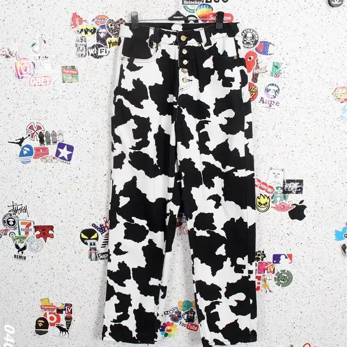 [BUNJANG] Unique Cow Pattern Button Pants / 여성S/ 유니크 카우 패턴 버튼 팬츠 바지 18-98