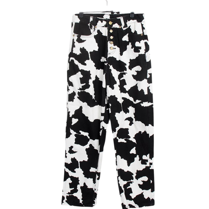 [BUNJANG] Unique Cow Pattern Button Pants / 여성S/ 유니크 카우 패턴 버튼 팬츠 바지 18-98