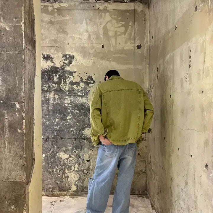 [BUNJANG] Olive Green Denim Jacket / 올리브그린색감 데님자켓