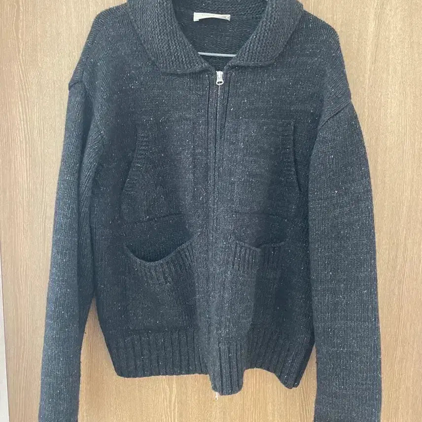 [BUNJANG] Necessary Charcoal Knit Zip-Up Cardigan / 네세서리 차콜 니트 집업 가디건