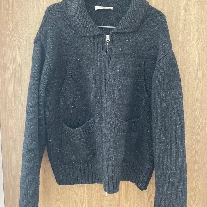[BUNJANG] Necessary Charcoal Knit Zip-Up Cardigan / 네세서리 차콜 니트 집업 가디건