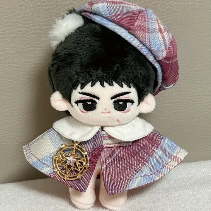 [BUNJANG] 10cm 15cm Doll Clothes Cape Beret Plaid Set Pink / 누이 10cm 15cm 인형옷 케이프 체크 베레모 망토 핑크