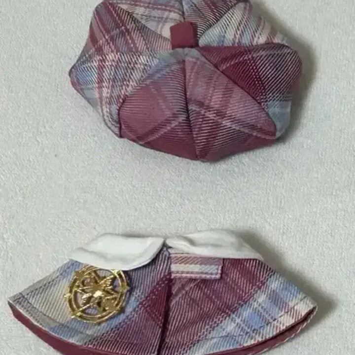 [BUNJANG] 10cm 15cm Doll Clothes Cape Beret Plaid Set Pink / 누이 10cm 15cm 인형옷 케이프 체크 베레모 망토 핑크