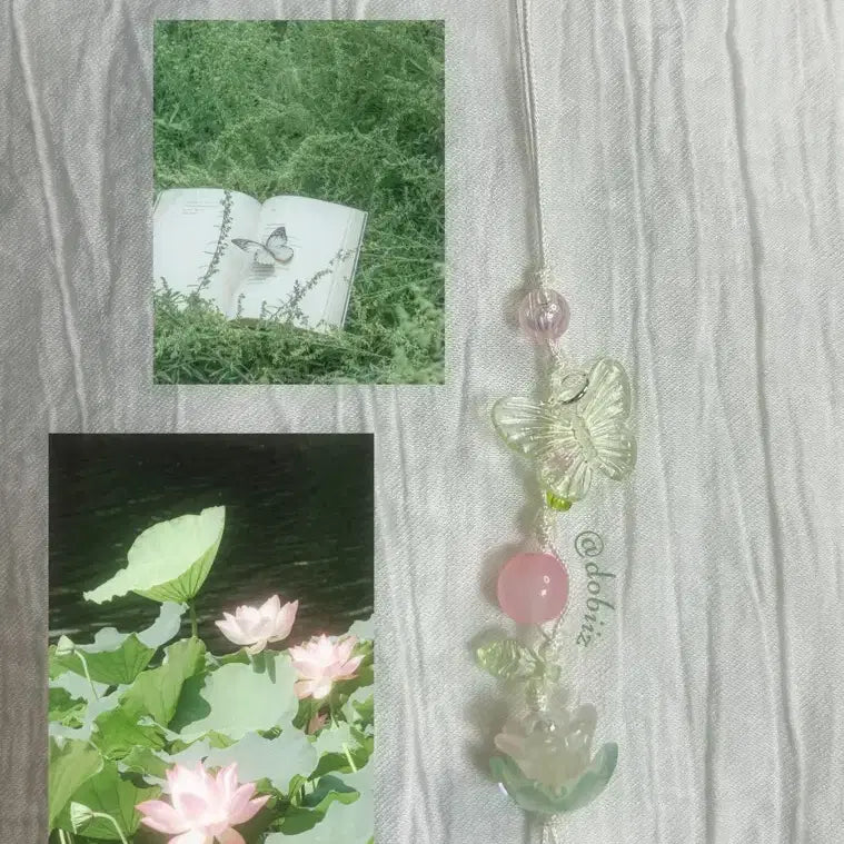 [BUNJANG] Lotus/Green Butterfly Charm Keychain / 연꽃/그린 나비 키링