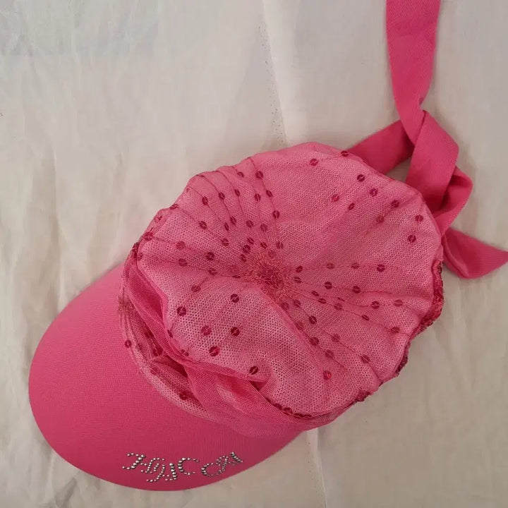 [BUNJANG] Pink Chiffon Sequin Embellished Hat / 쉬폰 핑크 스팽글 장식 모자