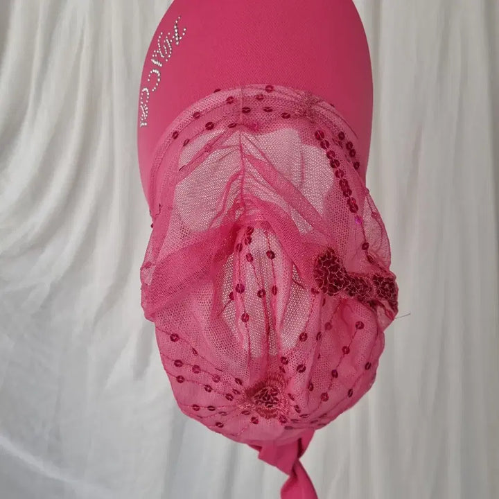 [BUNJANG] Pink Chiffon Sequin Embellished Hat / 쉬폰 핑크 스팽글 장식 모자