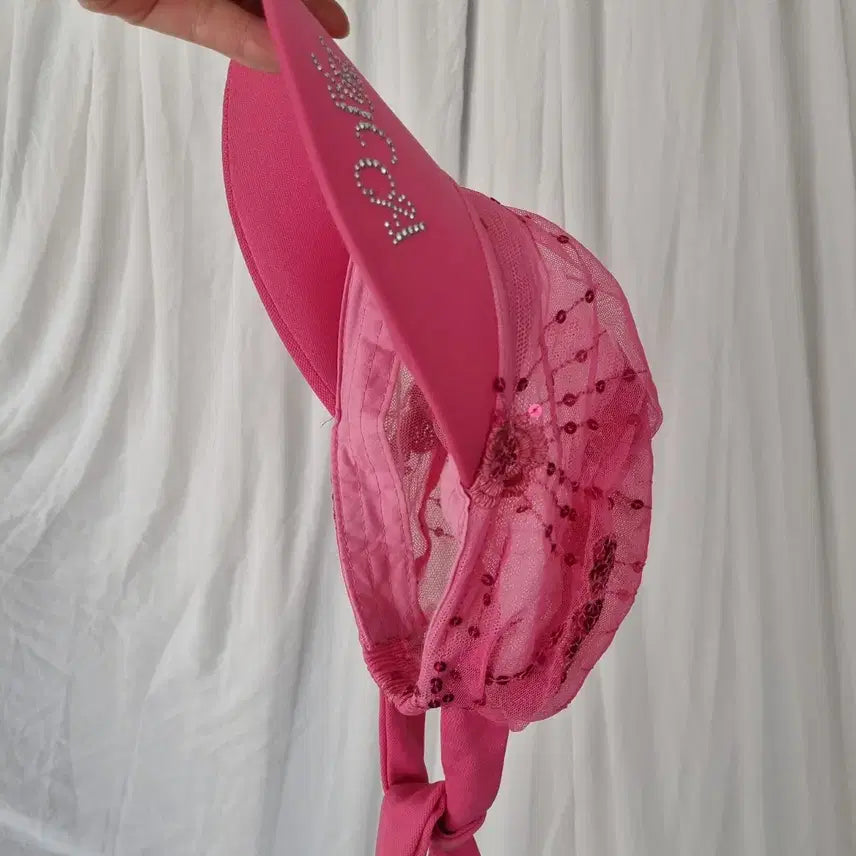 [BUNJANG] Pink Chiffon Sequin Embellished Hat / 쉬폰 핑크 스팽글 장식 모자