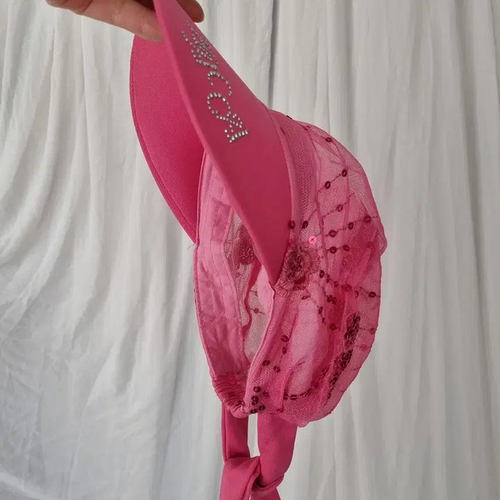 [BUNJANG] Pink Chiffon Sequin Embellished Hat / 쉬폰 핑크 스팽글 장식 모자