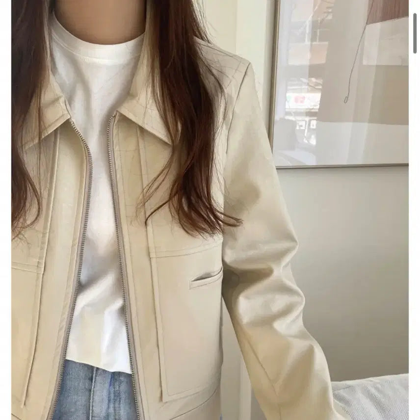 [BUNJANG] 크림 레더 자켓 / 크림 레더 자켓