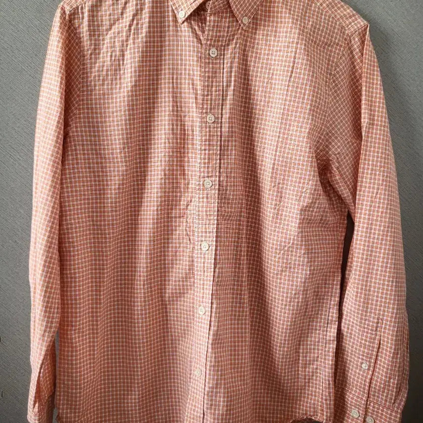 [BUNJANG] Hazzys Orange Check Long Sleeve Shirt / 헤지스오렌지 체크 긴팔 셔츠100