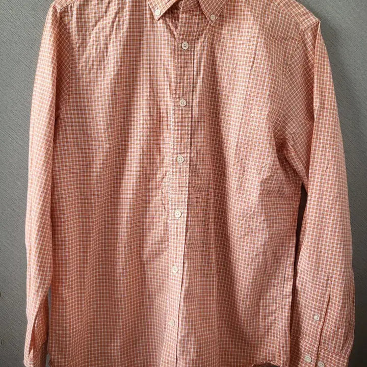 [BUNJANG] Hazzys Orange Check Long Sleeve Shirt / 헤지스오렌지 체크 긴팔 셔츠100