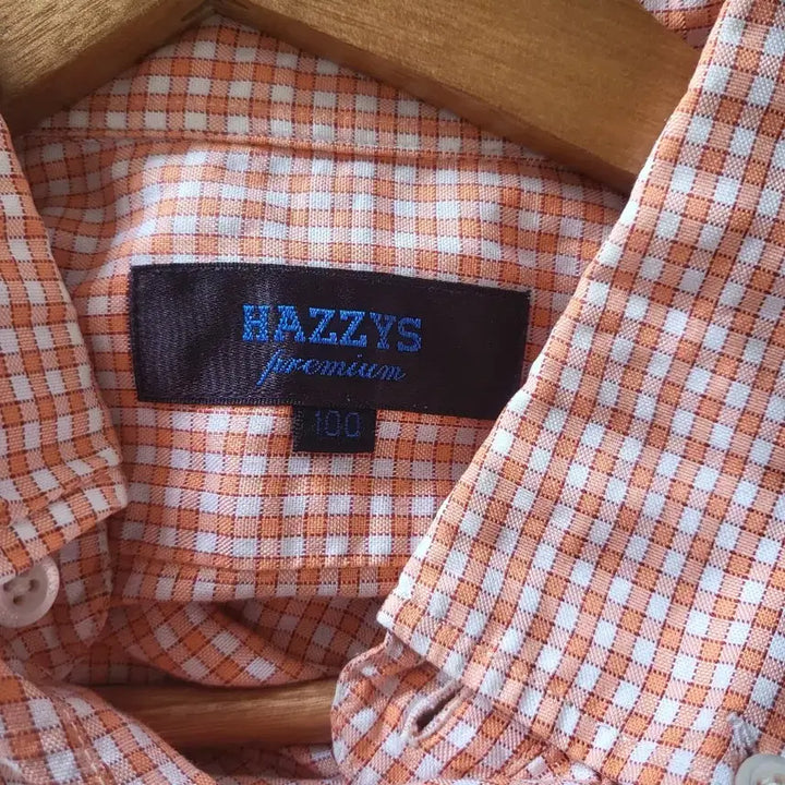 [BUNJANG] Hazzys Orange Check Long Sleeve Shirt / 헤지스오렌지 체크 긴팔 셔츠100
