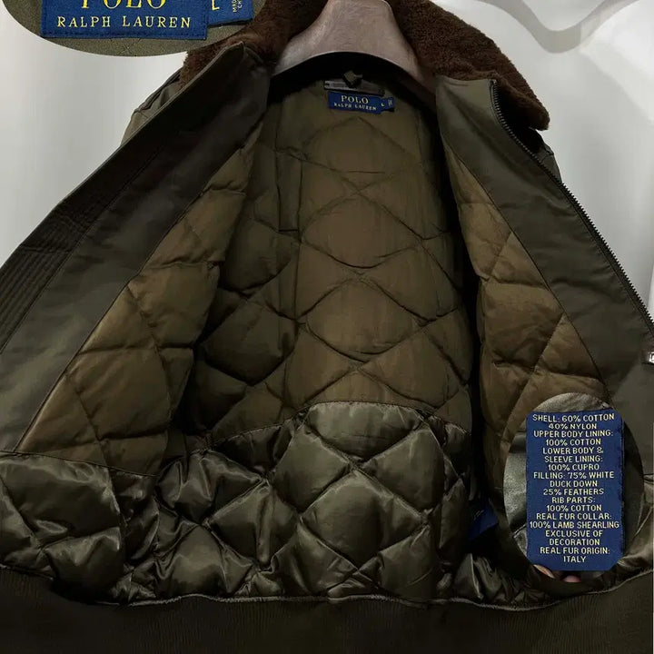 [BUNJANG] Polo Ralph Lauren B-15 Lambskin Shearling Waxed Down Flight Bomber Jacket / 폴로 랄프로렌 b-15 램스킨 시어링 왁스드 다운 플라이트 봄버자켓