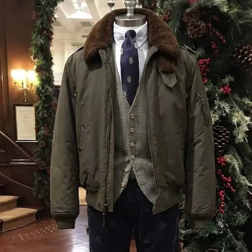 [BUNJANG] Polo Ralph Lauren B-15 Lambskin Shearling Waxed Down Flight Bomber Jacket / 폴로 랄프로렌 b-15 램스킨 시어링 왁스드 다운 플라이트 봄버자켓