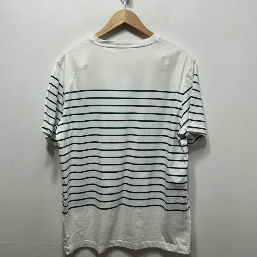 [BUNJANG] Hazzys White/Green Striped Short Sleeve T-shirt / 헤지스 흰색/녹색 스트라이프 반팔 티셔츠 110