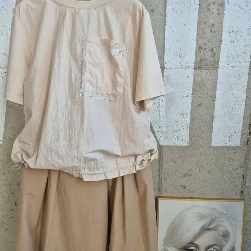 [BUNJANG] Color-Blocked Crinkled Round Neck T-Shirt / 바스락배색 라운드 반팔티셔츠(MT6